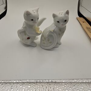 Lenox Cat Salt and Pepper Shaker Set with Floral Butterflies and Bees